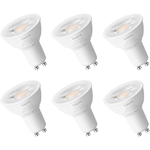 Lepro Dimmable GU10 Light Bulbs, 3000K Soft Warm Light GU10 LED Bulbs, 5.5W(50W Halogen Equivalent) PAR16 LED Spotlight Bulb, Track Lighting Bulb for Kitchen, Range Hood, Bedroom, 6 Packs Wa