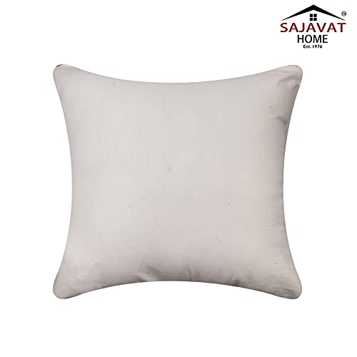 Image of SAJAVAT HOME CC448A Cotton Embroidery Cushion Cover (Pack of 1) Exclusive Edition 18x18 INCHES / 45x45 cm Off White (White, Cotton)
