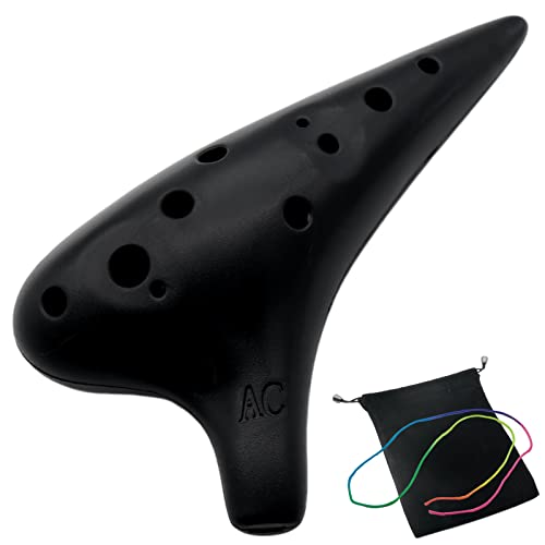 Aestivate 12-Hole Ocarina Alto C, Black Plastic, Easy to Learn, Perfect for Beginners and Gifts