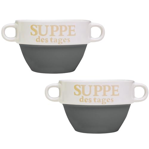 DRULINE 2 Stück Suppentasse aus Keramik mit Schriftzug Suppe des...