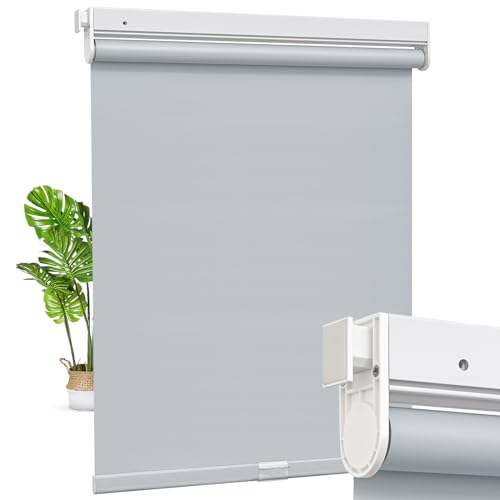 Moonice Cordless Roller Blinds No Drill No Tools Roller Blinds Blackout Shades with Heat Insulation Easy to Install Waterproof Window Shades for Home Ofiice Bathroom (Gray Custom Size)