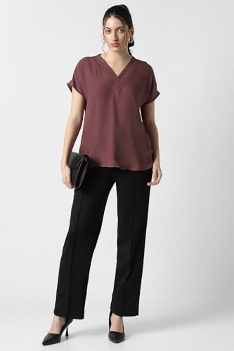 Image of Van Heusen Women's Polyester Regular Fit Half Sleeve V Neck Formal Top