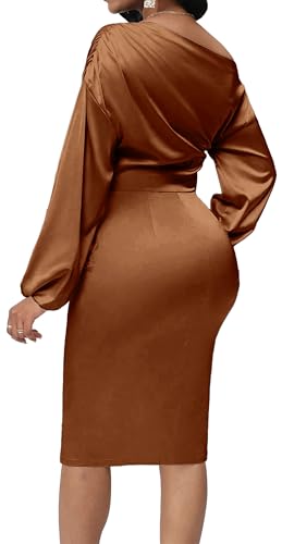 Yiershu Women's Sexy Fall Off Shoulder Bodycon Dress Elegant Long Sleeve Formal Cocktail Party Midi Maxi Dresses2