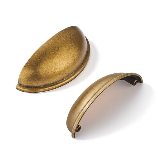 khtumeware 10 Pack 3' Antique Brass Drawer Pulls Cabinet Cup Pulls Vintage Kitchen Hardware Cabinet Handles Drawer Handles Knobs 3 inch Hole Center