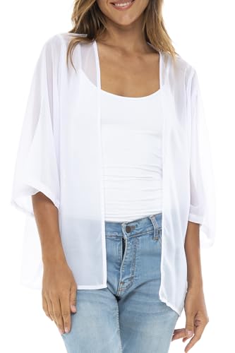 Image of Back From Bali Womens Sheer White Kimono Cardigan Short Open Front Sleeve Chiffon Duster