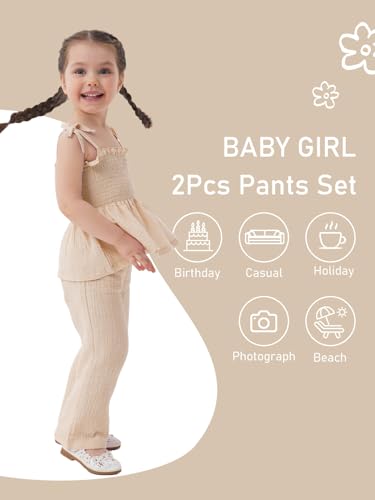 Miipat Baby Girl Summer Outfit 2Pcs Sleeveless Pants Set Infant Toddler Spaghetti Strap Ruffle Crop Top Clothes Set3