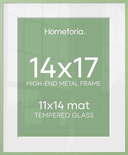 Image of Homeforia 14x17 Picture Frame Sage Green, High End Metal 14x17 Poster Frames with Mat 11x14 inch Photo, 14 x 17 Sage Green Frame Matted to 11 by 14 Art, 17x14 Frame, Tempered Glass, Wall Kit, Set of 1