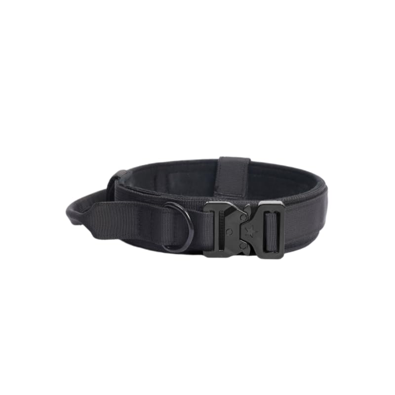 Collar para perro, collar táctico resistente con mango de control y hebilla de metal de liberación rápida, collar de entrenamiento militar ajustable para perros medianos y grandes (negro-M)