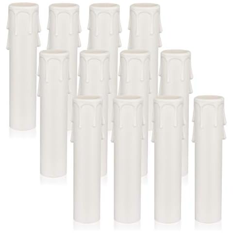 Helunsi 4 inch Chandelier Candle Sleeves, 12 Pack White Plastic Candle Light Socket Cover, DIY Slip Over E12 Base Candelabra Sleeve Covers, Replacement for Chandeliers Lamp Candle Covers Parts - 4'' Cover