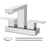 Bathroom Sink Faucet, Hurran 4 inch Chrome Bathroom Faucets for Sink 3 Hole with Pop-up Drain and Supply Lines, Stainless Steel 2-Handle...