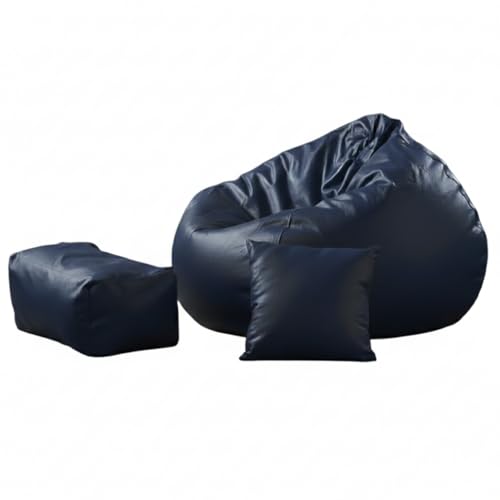 Image of Luxury 5XL Jumbo Bean Bag with Footrest & Cushion | Premium Leatherette | High-Density Beans Filled | Heavy Duty Double Stitch | 6 Months Warranty Color- (Navy Blue) (Navy Blue)