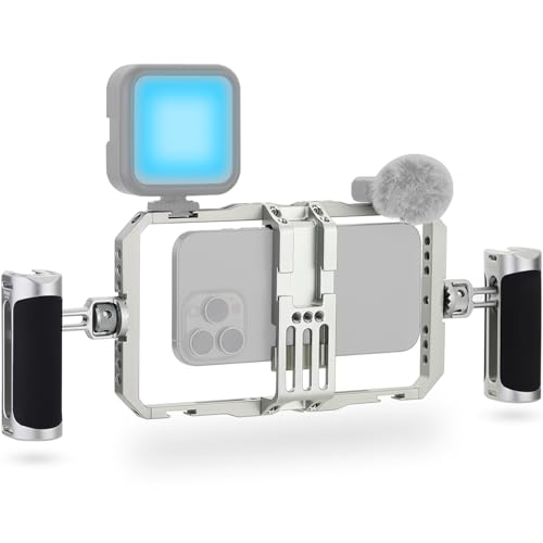 Haoge Universal Phone Cage Video Rig Kit,for iPhone 15/16/17 Pro Max Smartphone Stabilizer with Dual Handle,Handheld Filmmaking Vlogging Phone Rig for Samsung and Other Videomaker Videographer