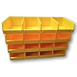 RODOPI 16er Set Stapelboxen, Größe L | Sichtlagerkästen 335x209x152mm | Robuste Lagerboxen für Werkstatt, Garage, Keller | Sortierkästen für Werkzeug & Baumaterialien Gelb