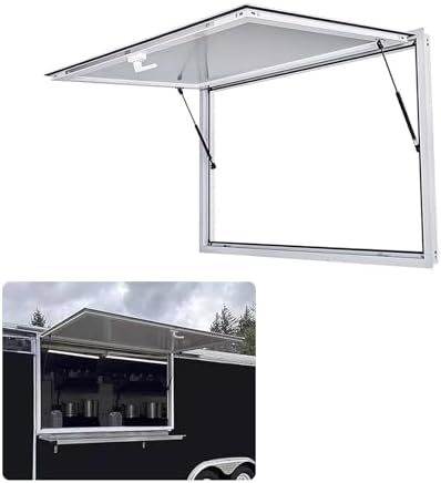 Aluminium White Sliding Service Window with Awning for Food Trucks & Trailers, Commercial Pass-Through Window (48x30in/120x76cm) - Perfect for Mobile Food Stands
