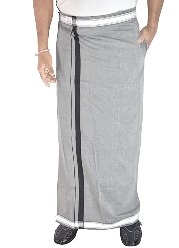 TUNI MANI Kerala Style Men's Cotton Welcro Pocket Dhoti, Vesti/adjustable for all size (Single Dhoti)