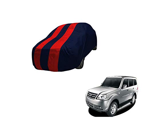 Image of Auto Hub Car Cover Compatible with Tata Sumo Grand with Mirror Pocket,Triple Stitched, Weather Proof, Sumo Grand Car Cover- Navy-Red
