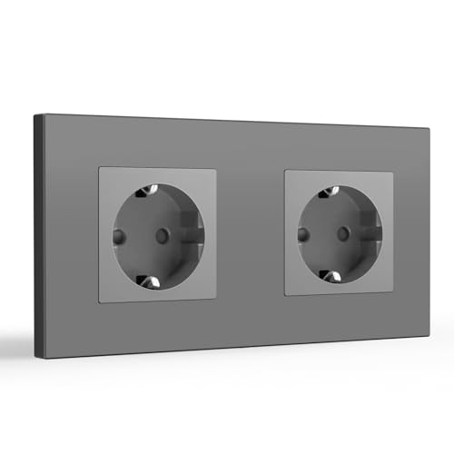 BSEED Enchufe pared 16A 250V Schuko Simple on Panel de Plastico Gang Gris