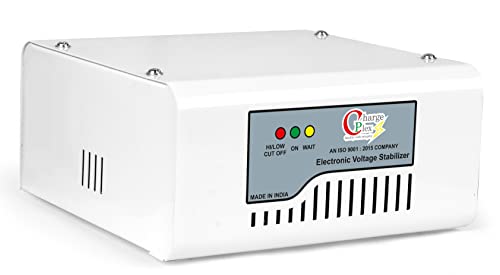 Chargeplex 300 Watt Copper voltage tabilizer for TV upto 55 inch + Set top box with high low voltage cutoff and time delay 100% Copper White