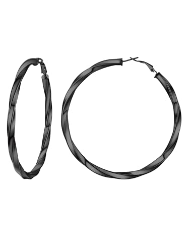 Image of Stainless Steel Chunky Hoop Earrings For Women, Minimalist and Chic, Black /Gold Plated, Round Hoops Earrings Hypoallergenic, Size: 30mm /40mm /60mm /80mm, Come with Box