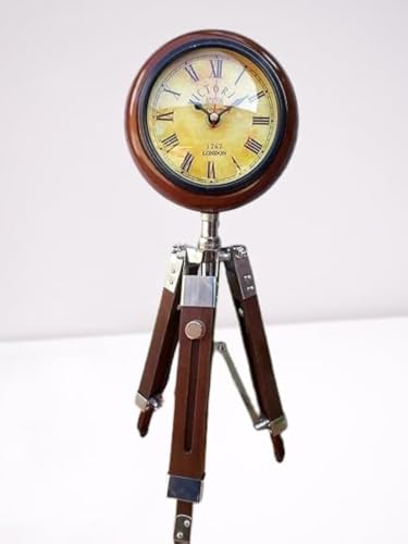 Vintage Style Tripod Stand Clock, Antique London Design, Wood and Metal for Kids Room, Home Decore, etc