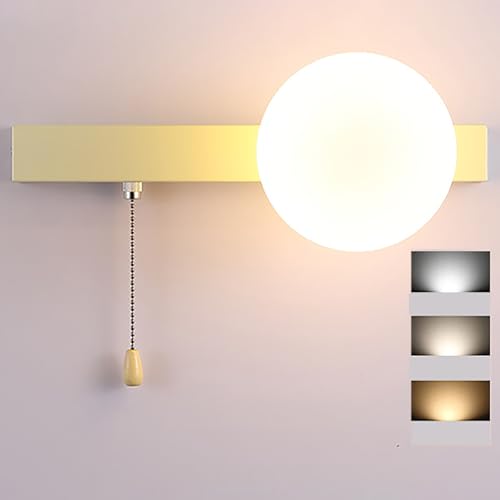 Apliques de pared LED 7W con interruptor de cadena y cristal blanco tricolor para dormitorio