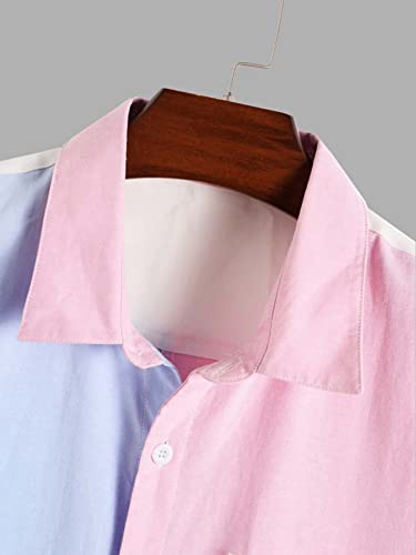 WDIRARA Men's Colorblock Button Down Short Sleeve Pocket Front Shirt Tops4