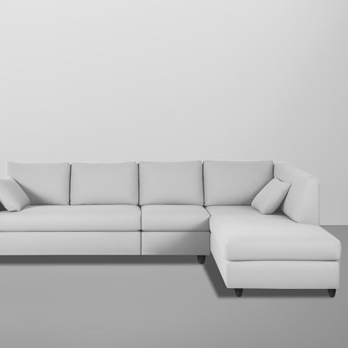 Image of Florian RHS 6 Seater L Shape Sofa Set for Living Room (Grey Fabric) Premium Fabric Sofa