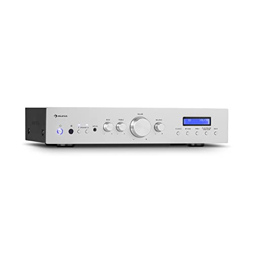 Auna Amplificateur Audio, Amplificateur HiFi Système Stéréo Recepteur Bluetooth HiFi pour Ampli Stereo, Ampli HiFi Contrôle Basses et Aigus, Univers Hi-FI, Amplificateurs 2 Canaux, Télécommande, AUX
