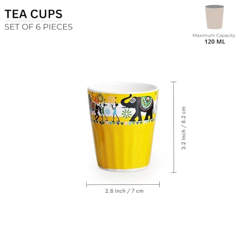 Image of ExclusiveLane 'Elephant & Camel Motifs' Ceramic Tea Cups Set of 6 for Tea Cups Ceramic (Set of 6, 120 ml, Microwave Safe, Without Handle) | Coffee Cup Set Ceramic Cups Tea Cup Chai Cups for Tea