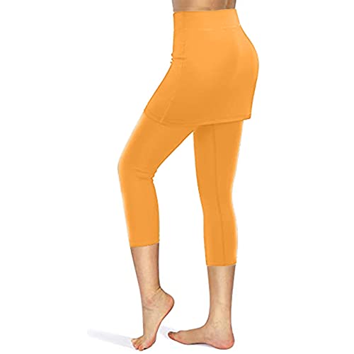 Qwent Vestidos de verão femininos 2023 saias bolsos capris yoga saia leggings tênis legging elástica