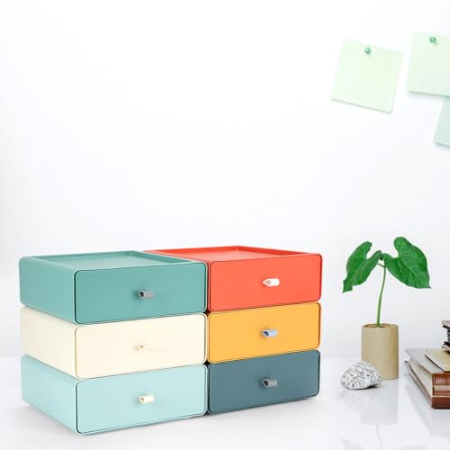 TIE-DailyNec 6 Stück Stapelbare Schubladenboxen, Kosmetik Organizer Schubladenbox, Aufbewahrungsbox mit Schubladen, Make-up Organizer für Schreibtische, Schminktische, Büros (6 Farben)