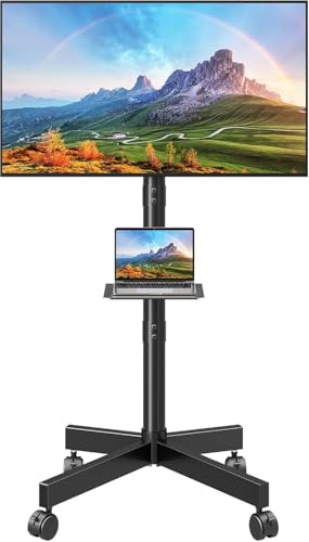 Image of 32 43 48 50 55 Inch Mobile TV Stand for Flat Screen TVs, with Tilt Adjustable Shelf & Locking Wheels, Rolling TV Floor Stand Max VESA 400x400mm, Portable TV Stand Holds Up to 77lbs.