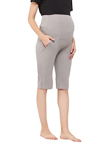 Image of Clovia Women's Cotton Chic Basic Maternity Shorts in Grey