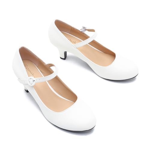 Image of Women's Vintage Mary Jane Shoes Dress Comfortable Low Kitten Heels Ankle Strap Closed Round Toe Office Work Wedding Pumps