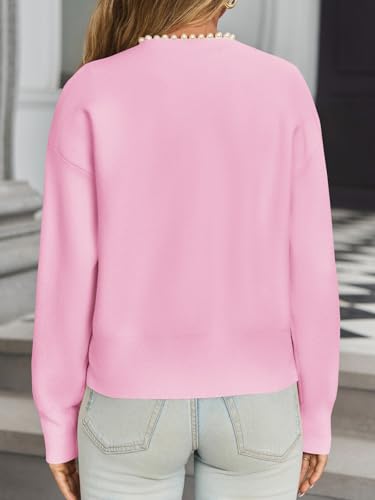 Image of Saodimallsu Womens Fall Open Front Cardigan Sweaters Pearl Long Sleeve Knit Tops Crewneck Dressy Casual Sweater Jacket