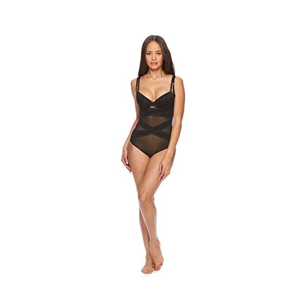 bebe Womans Power Mesh Microfiber Firm Control Shapewear Open Bust Bodysuit Black Medium