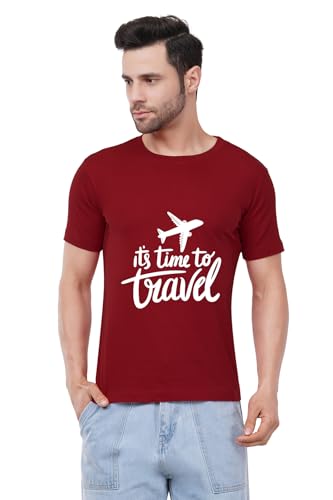 Image of Caseria Men's Cotton Printed T-Shirt -Time to Travel | 100% Cotton | Half Sleeves | Regular Fit | Printed | Round Neck | Graphic T Shirt