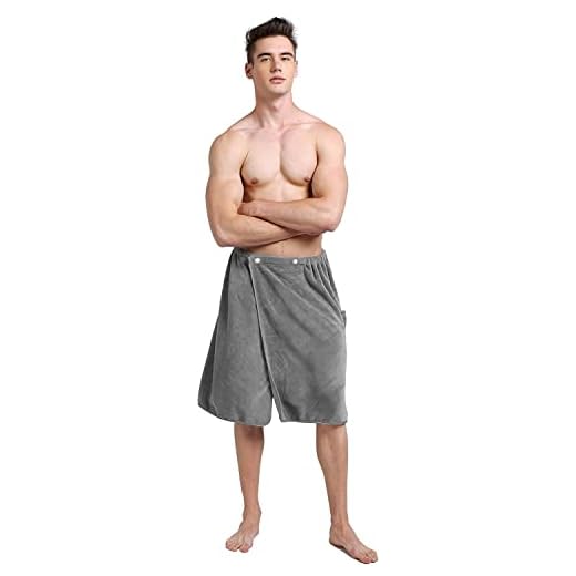 SINLAND Microfiber Men's Spa Wrap Towel Bath Towel with Adjustable Closure 24inch x 63inch Grey