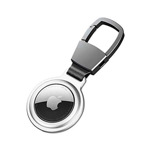 Image of AirTag Keychain Holder with Metallic Case Compatible with Apple Airtag with Antitheft Magnetic Lock | Light Weight (Silver)