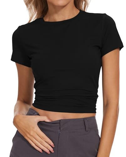 Women Short Sleeve Tops Crewneck Fit Shirts Basic Tee 2025 Summer Casual T-Shirt Going Out Outfits2