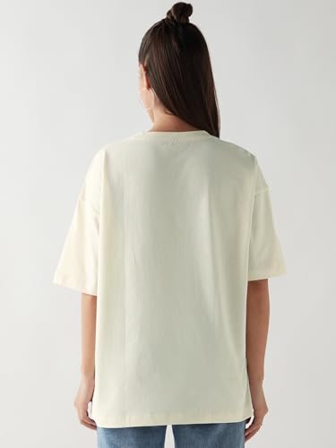 Image of Bewakoof Women's Solid Oversized Fit Half Sleeve Round Neck Cotton Jersey T-Shirt