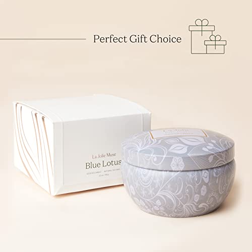 LA JOLIE MUSE Blue Lotus Essential Oil Soy Wax Scented Candle, 6.5 Oz Natural Wax Travel Tin, Stress Relief, Spa Meditation Candle Gift for Women