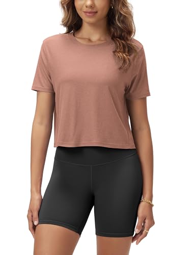 Image of ODODOS Women's Performance Cropped Tee Ultra Soft odSTRATUM Tech Short Sleeve Relaxed Top Crew Neck T-Shirts