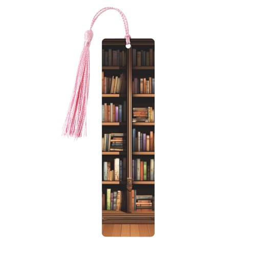 タッセル付き図書館ブックシェルフ しおり 女性用 男性用 ハンドメイド ブックマーク 読書ページマーカー 木製タグ オーナメント 誕生日 教師 ギフト