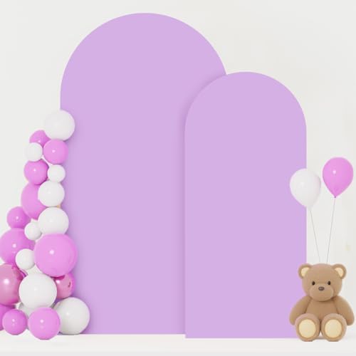 Image of FOTSHARER 6FT 7.2FT Lavender Arch Cover Set of 2 Spandex Fitted Wedding Arch Covers Spandex Cover for Arch Backdrop Lilac Arch Cover Backdrop Fabric Chiara Arch Wall Cover for Round Top Arches Decor