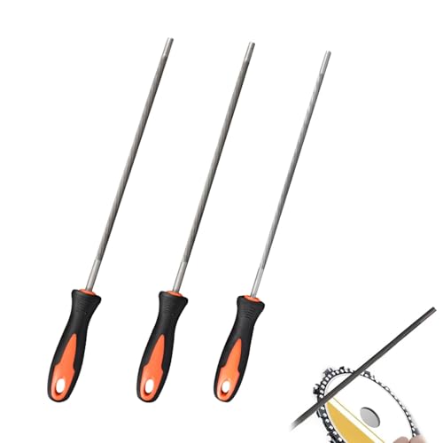 Limas de Motosierra, Soporte de Motosierra, Afilador Cadena de Motosierra, Juego de Limas, Lima con Mango, 3PCS Lima Redonda, 4,0 mm, 4,8 mm, 5,2 mm, Adecuada para Motosierra de Bricolaje