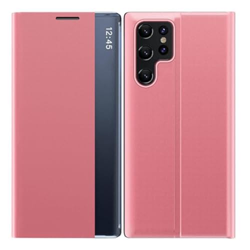 For Samsung Galaxy S26 Ultra/S26 Plus/S26�p�P�[�X�A�����h�~Smart View�E�B���h�E�t�H���I�L�b�N�X�^���h�J�o�[�t��PU���U�[�V�F��(Pink,S26 Ultra)