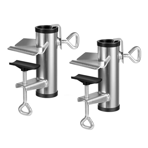Beruyu 2 Stück Sonnenschirm Halterung Balkon aus Metall, Sonnenschirmhalter Balkongeländer, Schirmständer für Balkon, Terrasse oder Tisch, Ø 25-38mm