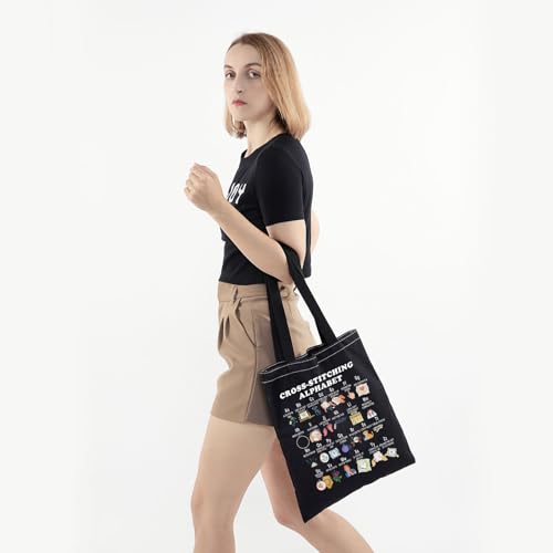 Bolso tipo tote PWHAOO divertido con bordado de alfabeto para amantes del punto de cruz miniatura 2