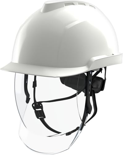 MSA V-Gard 950 Casque de chantier - Casque de protection non ventilé avec visière pour le chantier et les électriciens - Casque de travail DIN EN 397 - Blanc